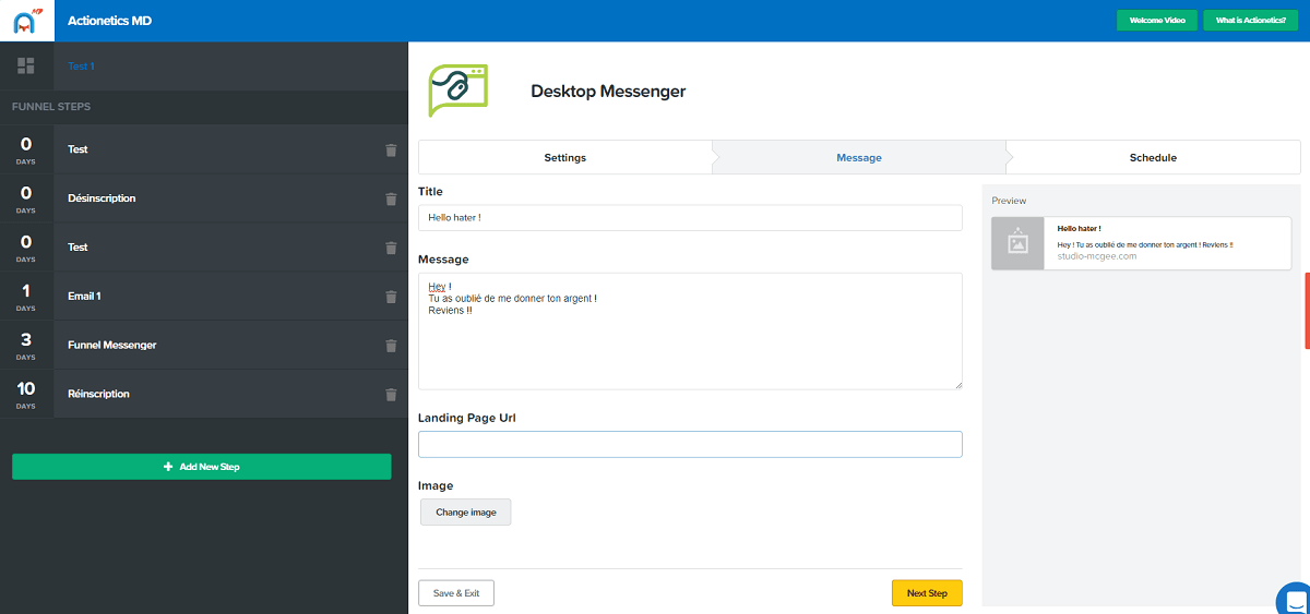 actionetics md desktop messenger message clickfunnels