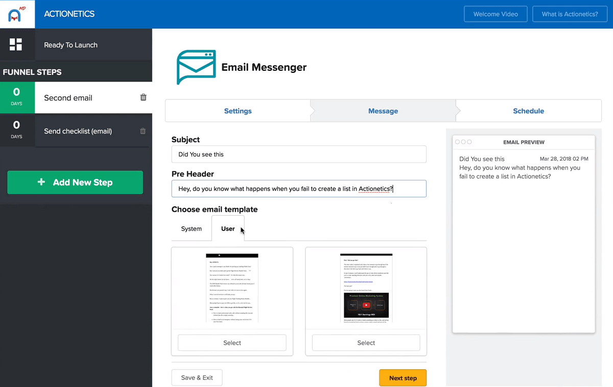 actionetics md email messenger message clickfunnels