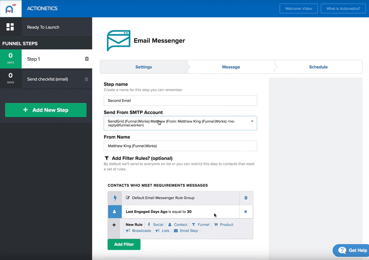 actionetics md email messenger settings clickfunnels