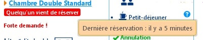 Dernière réservation effectuée sur le site Booking