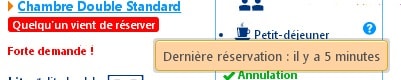 Dernière réservation effectuée sur le site Booking