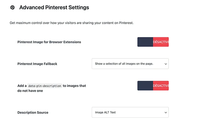Les options avancées pour Pinterest dans Social Warfare