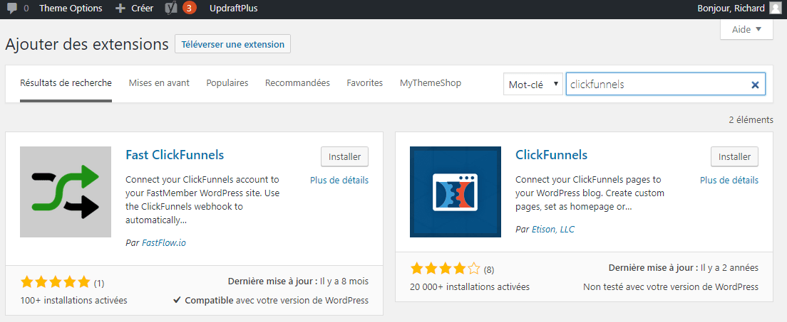 Ajouter l'extension WordPress Clikcfunnels