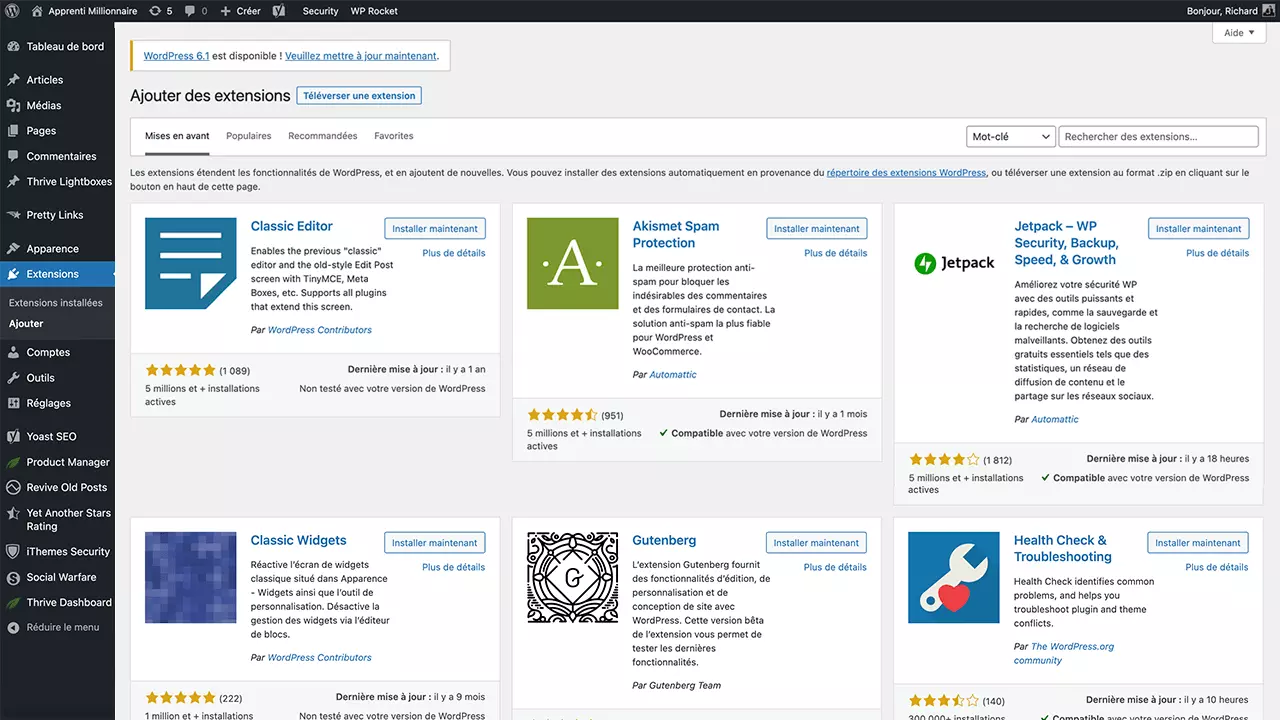 Ajouter des extensions wordpress depuis le tableau de bord