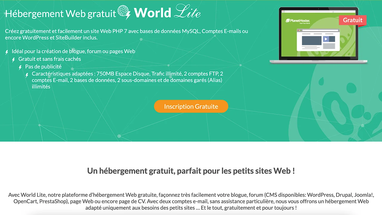 Offre d'hébergement World Lite de PlanetHoster