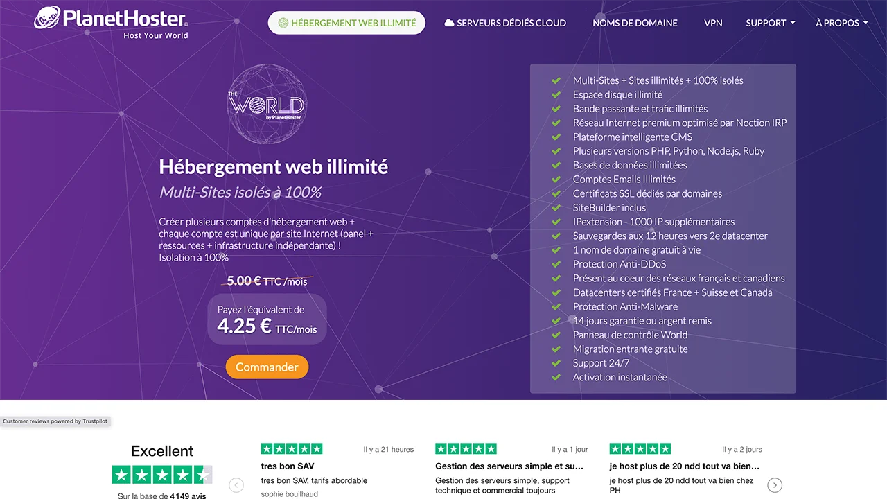 Offre d'hébergement World de PlanetHoster