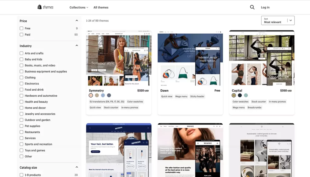 Les templates de thèmes offerts par Shopify
