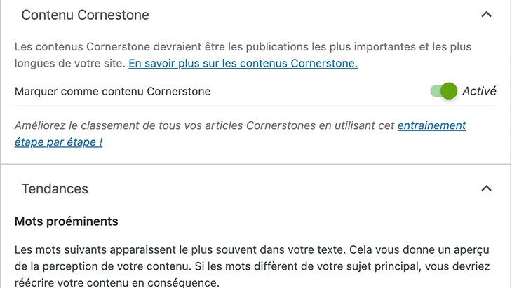 Activation du contenu cornerstone dans. Yoast SEO