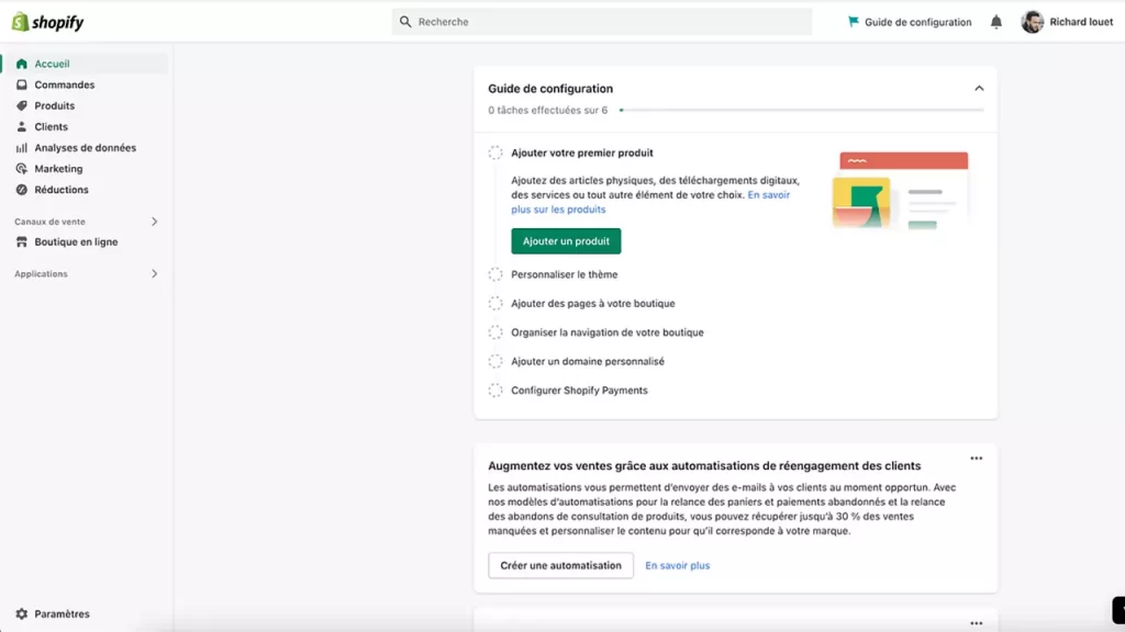 Le dashboard de Shopify entièrement en Français