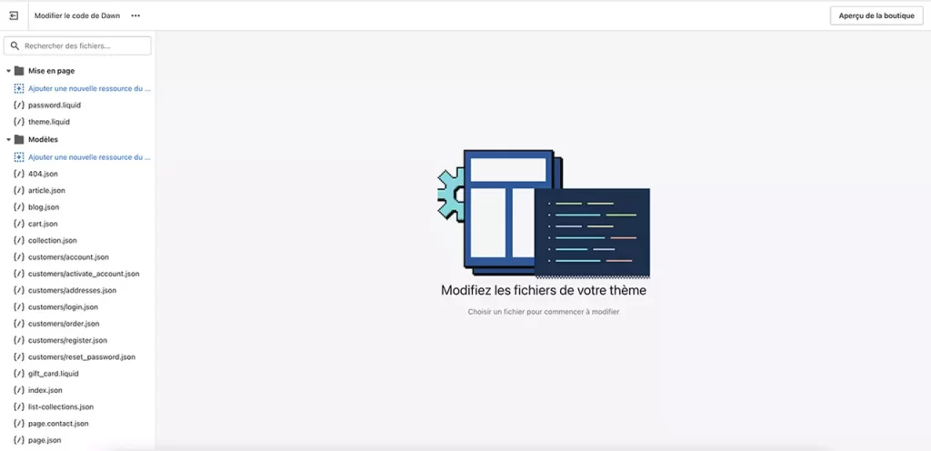 Modification du code du thème Shopify