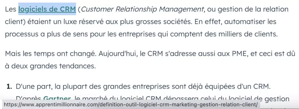 Exemple de lien externe dofollow entrant vers apprentimillionnaire.com provenant du blog de l'entreprise Hubspot