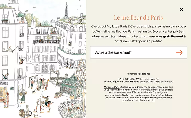 Exemple d'inscription à une Newsletter avec MyLittleParis