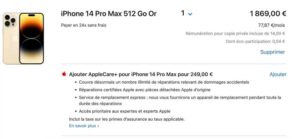 Exemple de vente additionnelle pour augmenter le panier moyen : l'order bump par Apple