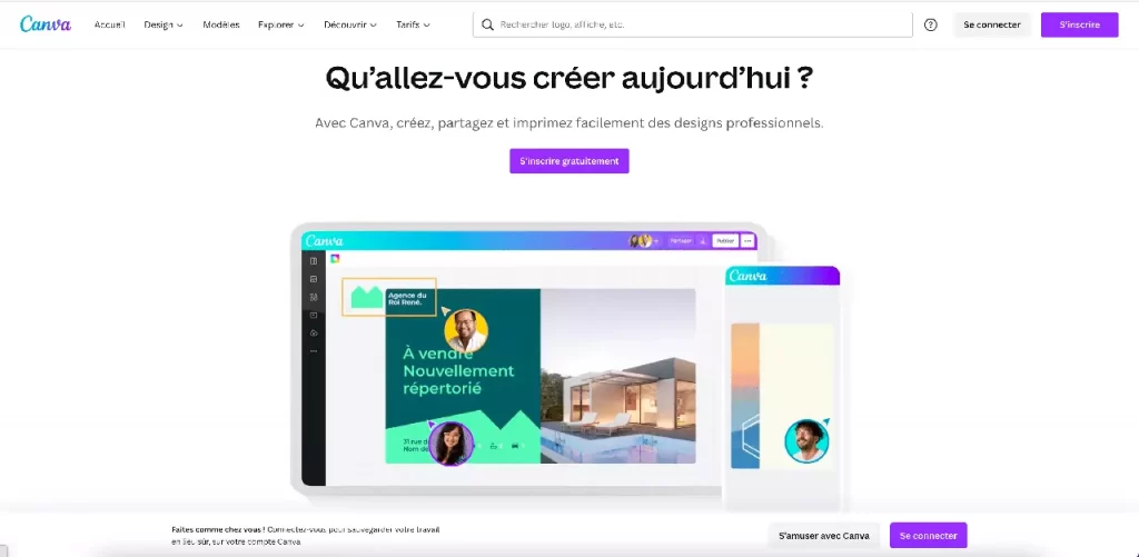 Page d'accueil du site Canvas