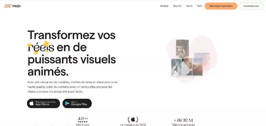Page d'accueil du site Mojo