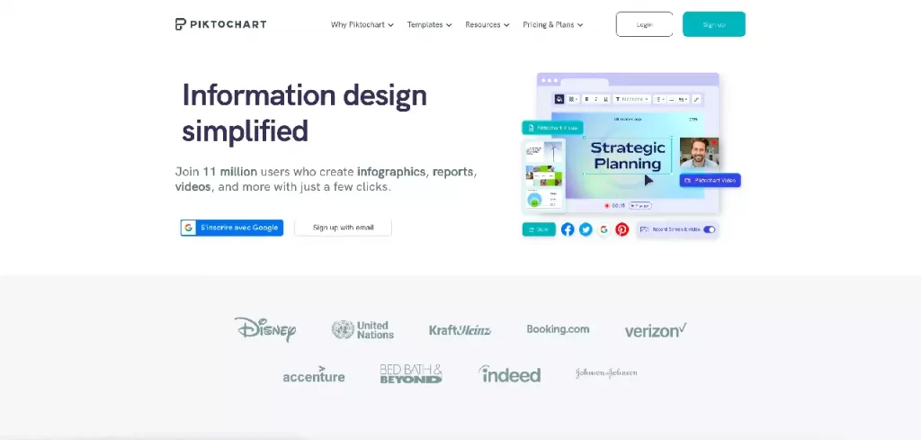 Page d'accueil du site piktochart