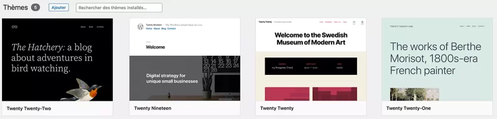 Les thèmes offerts gratuitement par WordPress