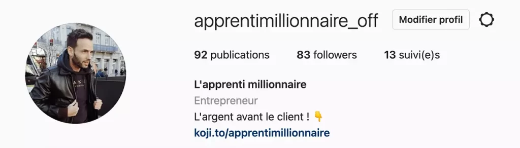 Utilisation de Linktree pour le lien dans la bio Instagram de Apprenti Millionnaire