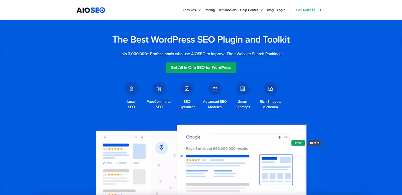 Page d'accueil du plugin All In One SEO