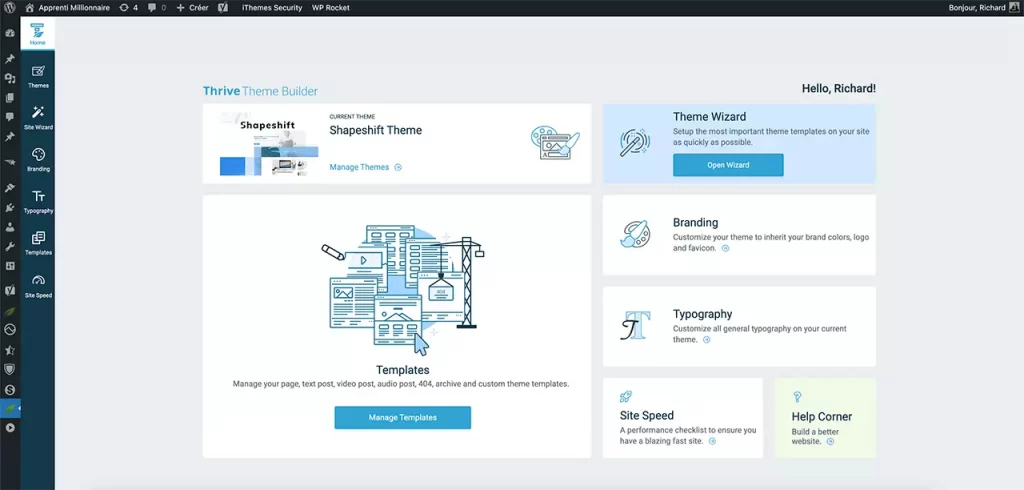 Aperçu de Thrive Theme Builder, le thème utilisé pour ce site