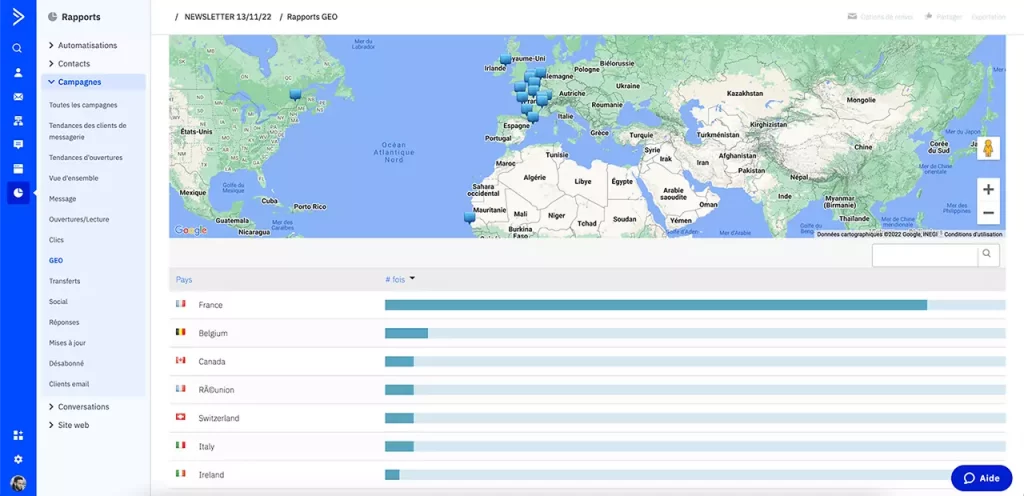 Autorépondeur. statistiques de géolocalisation