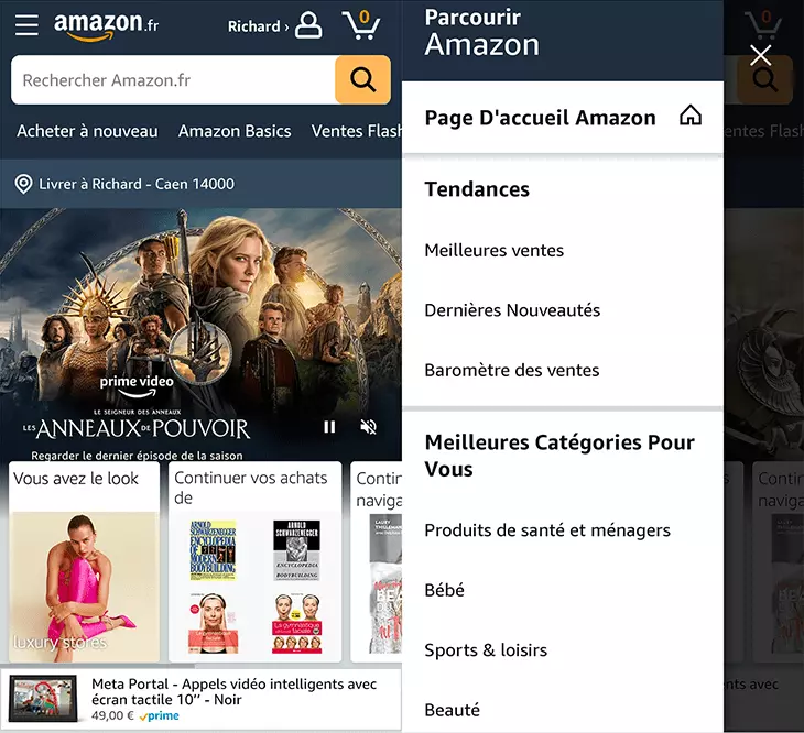 La version mobile du site e-commerce Amazon
