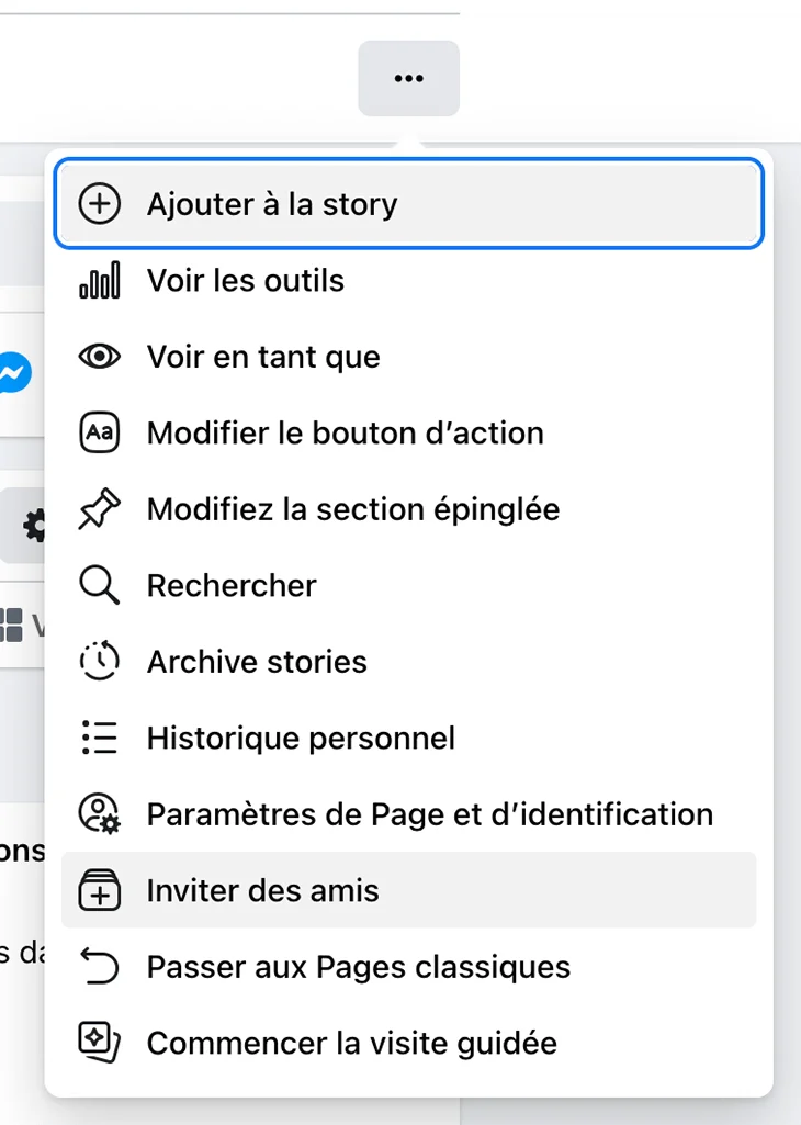 L'option "Inviter des amis" sur la page Facebook d'entreprise