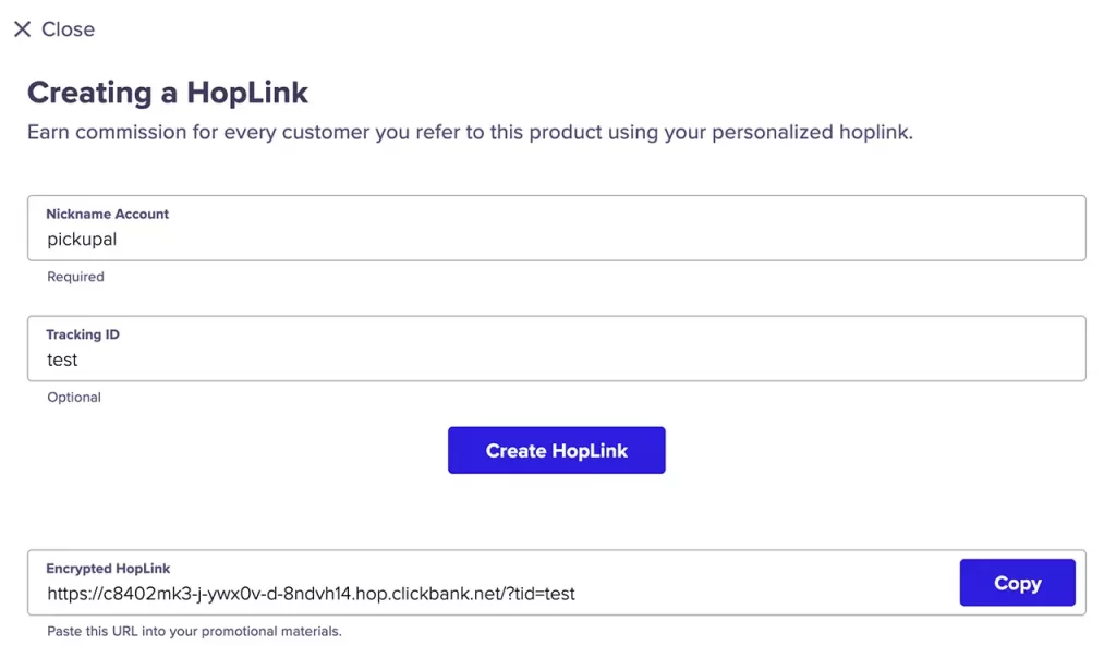 Création d'un lien affilié HopLink avec Clickbank