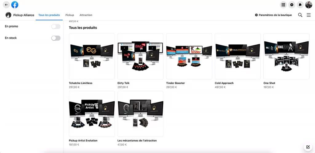 Monétiser sa page Facebook par la vente de ses propres produits : exemple de la page Pickup Alliance