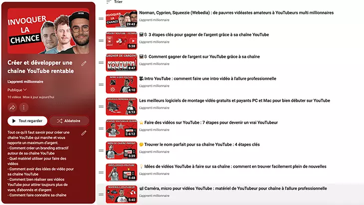 Miniatures YouTube pour la playlist YouTube de Apprenti Millionnaire