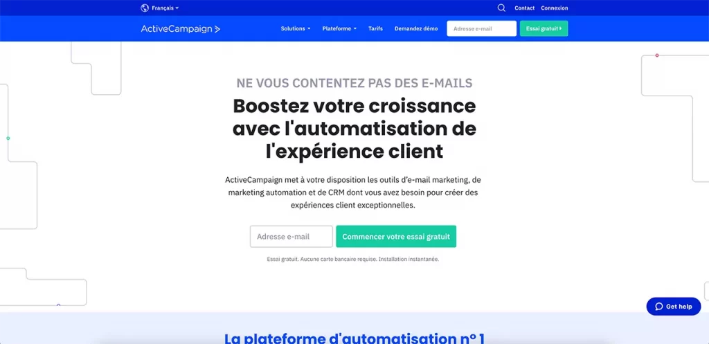 La page d'accueil de la solution d'emailing marketing Active Campaign