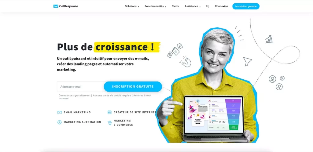 La page d'accueil de la solution d'emailing marketing GetResponse