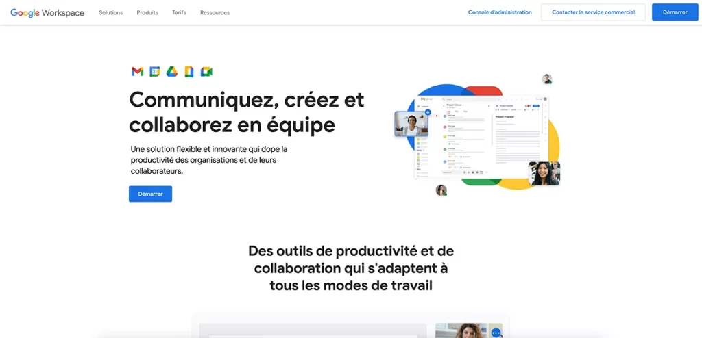 La page d'accueil de Google WorkSpace