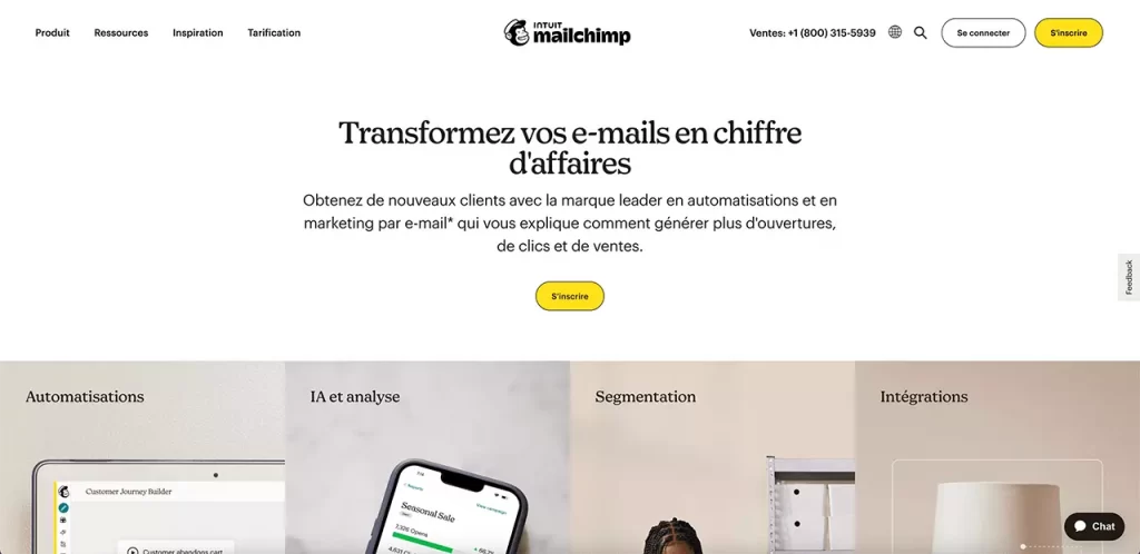 La page d'accueil de la solution d'emailing marketing MailChimp