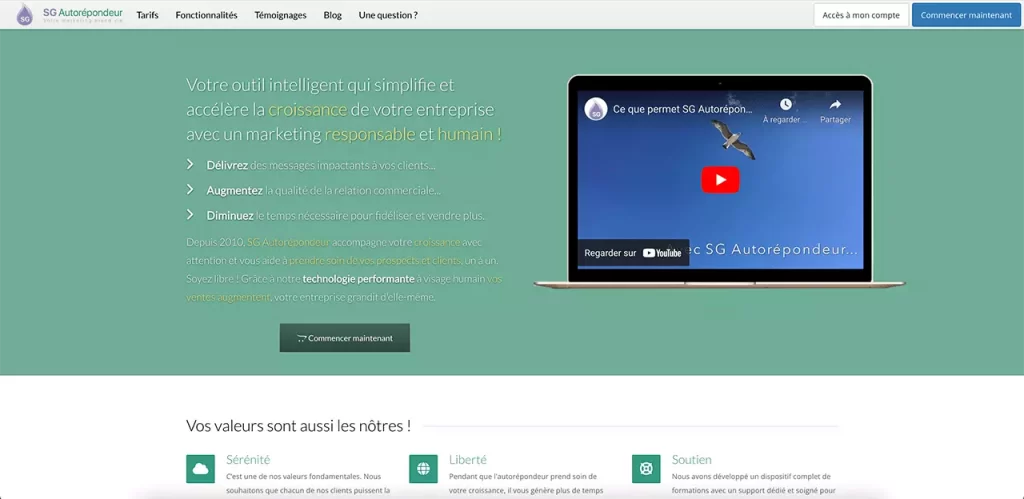 La page d'accueil de la solution d'emailing marketing SG Autorépondeur