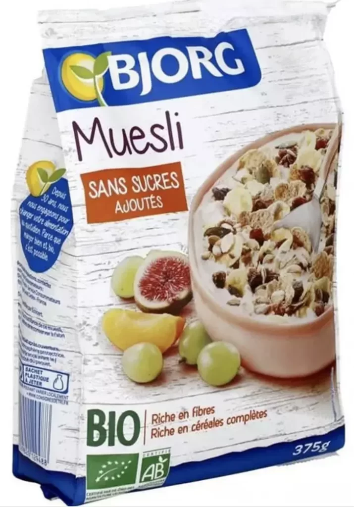 Paquet de céréales muesli Bjorg