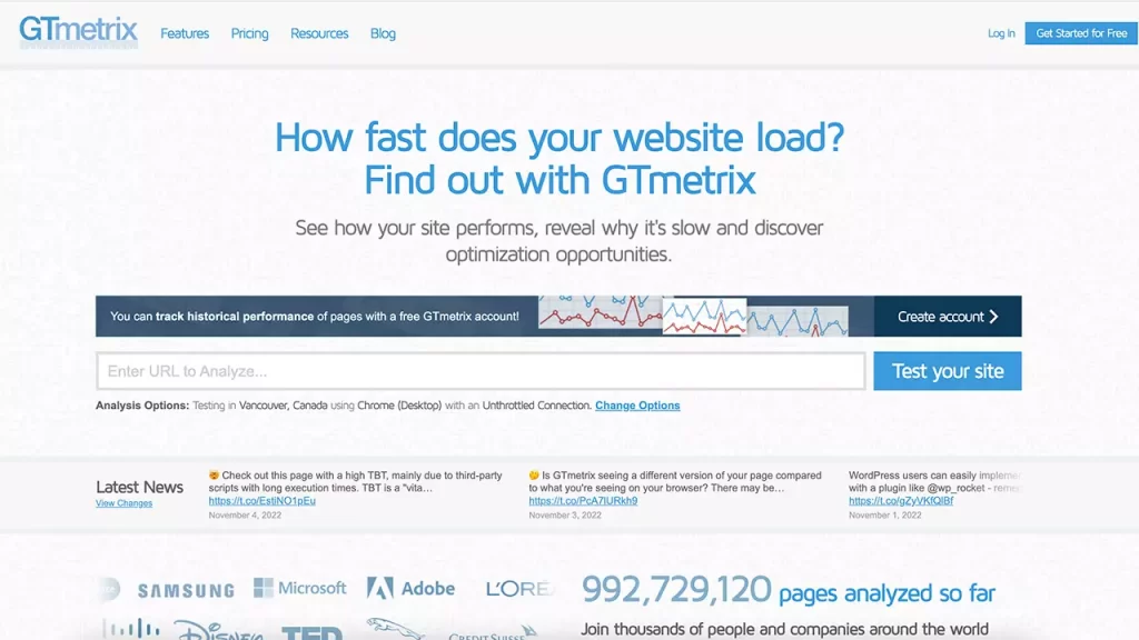 GT Metrix outil seo gratuit d'analyse et de suivi