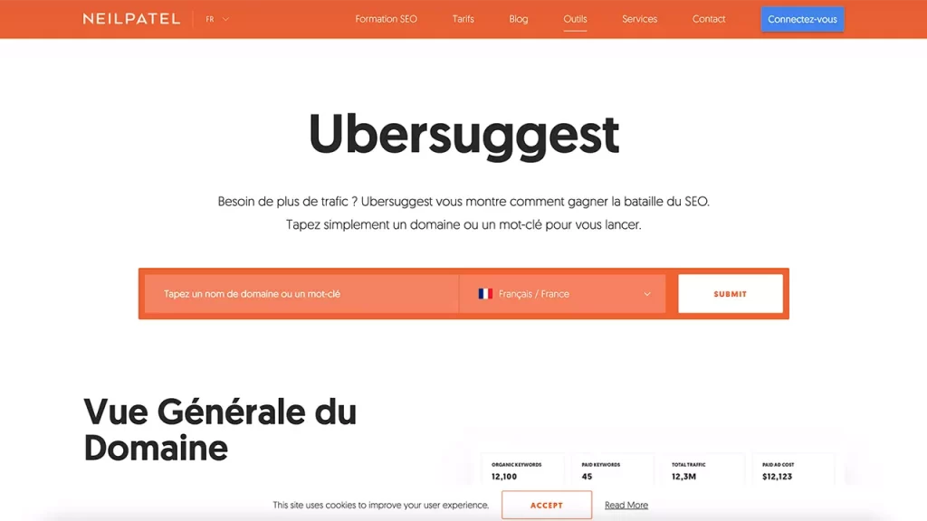 Ubersuggest outil seo gratuit d'analyse et de suivi