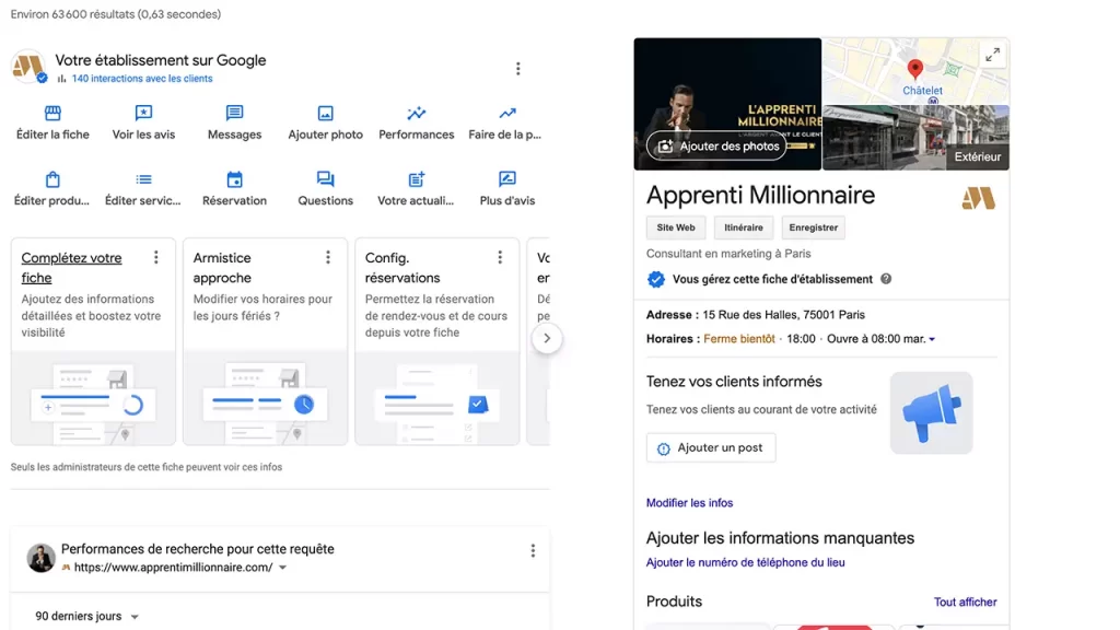 La fiche d'établissement Google pour le référencement local